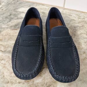 Zara Genuine Suede Navy Blue Moccasin Loafers Size 36